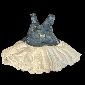 OshKosh B’Gosh Girls Denim Eyelet Jumper Overall Dress w/ White Skirt, 12m